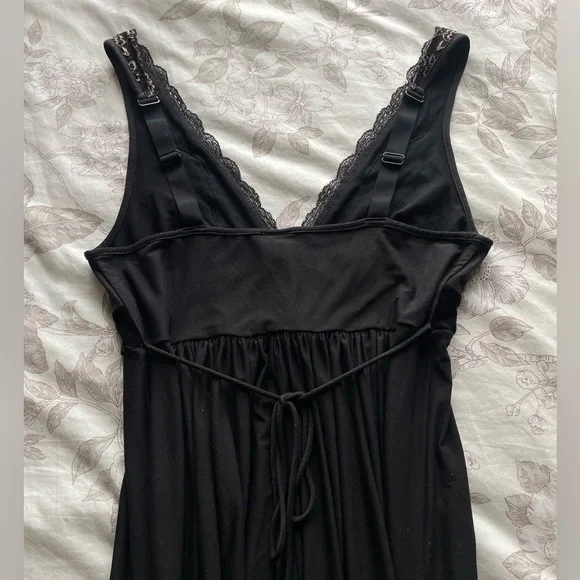 Y2K Black Velvet Babydoll Leopard Lace Maxi Slip Dress Medium Whimsigoth Goth - Picture 7 of 9